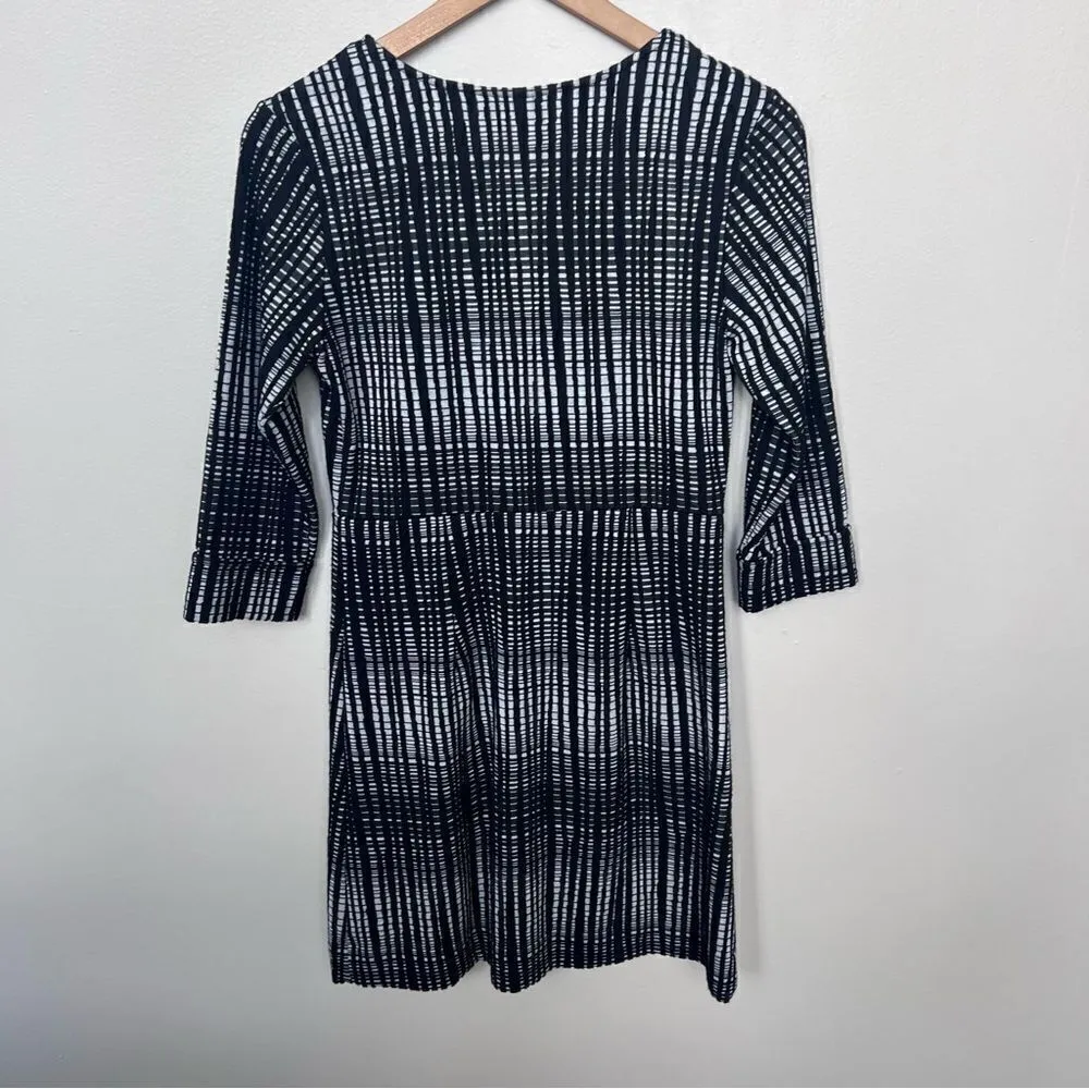 Evereve Allison Joy Black and White Printed Dress 3/4 Length Sleeves Size Small - Image 3