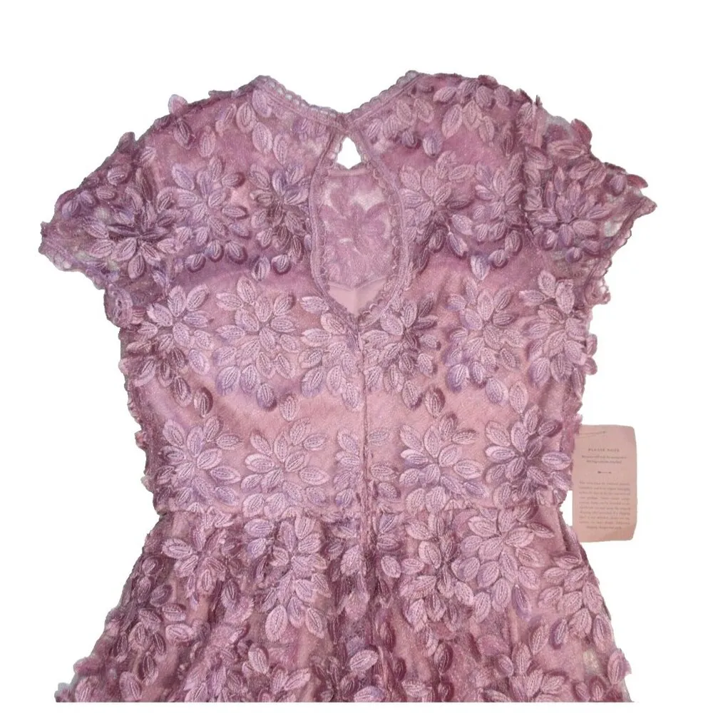 NWT Anthropologie BHLDN Virdia in Pink Applique Petal Tea-Length Dress 6 - Image 5