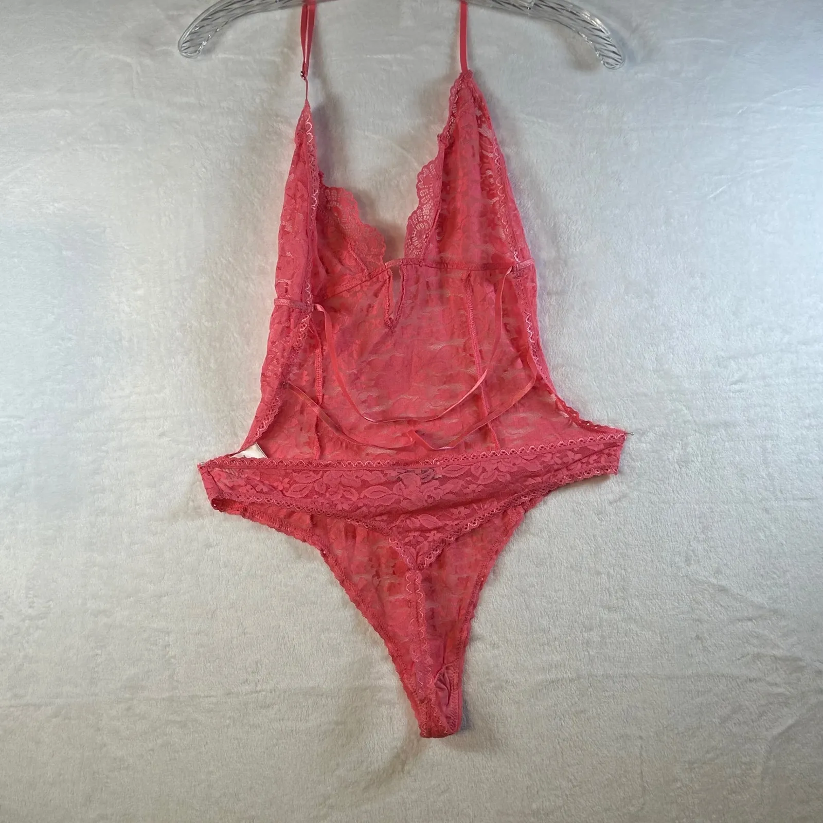 In Bloom by Jonasz Lace Halter Teddy Lingerie Bodysuit Coral L G Pink Size undefined - Image 2