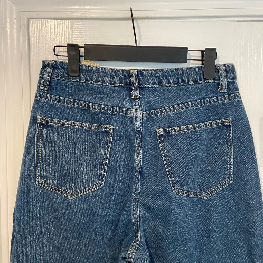 Dazy Size 8 High Waist Wide Leg Zip Up Cotton Blend Medium Wash Denim Jeans Blue - Image 3