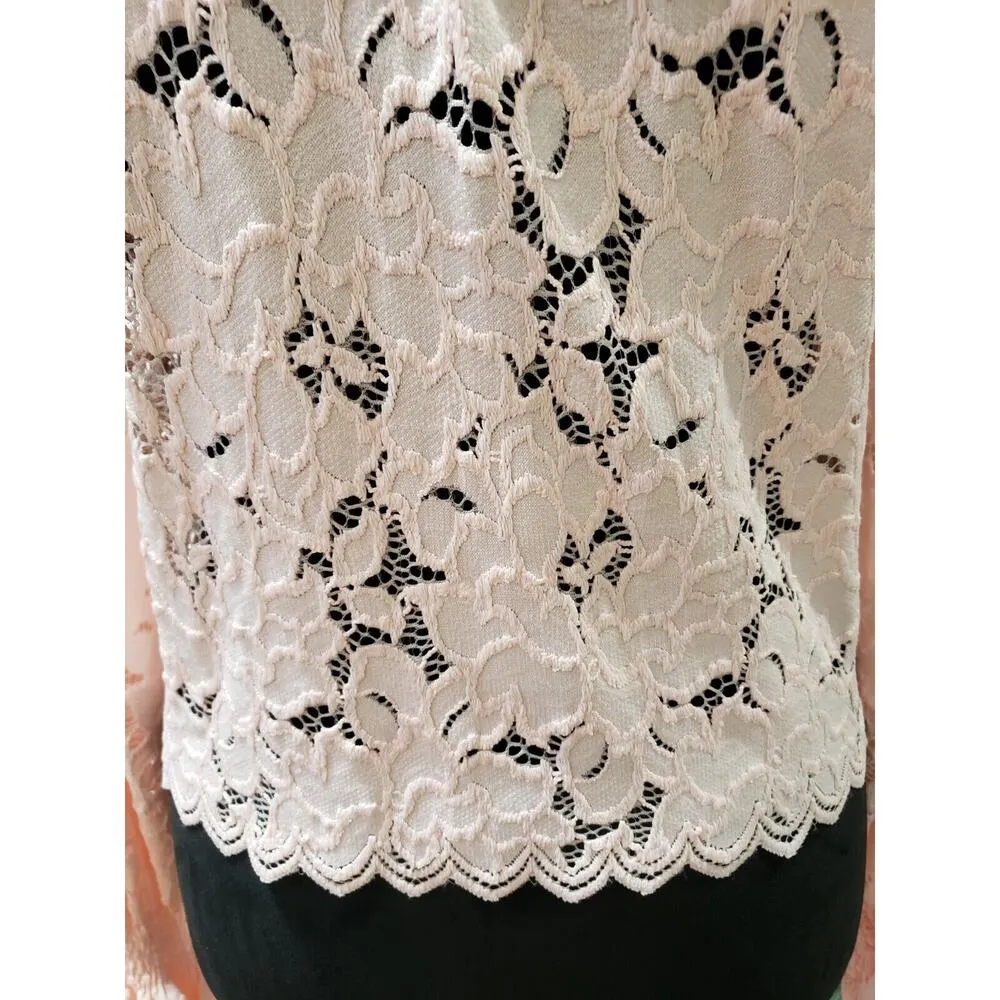 Free People Olivia Romantic Pink Lace Round Neck Flare Sleeve Blouse Size XS - Image 3