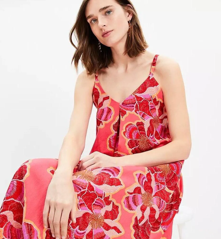 LOFT Pink Textured Floral Line Blend Strappy Maxi Dress Sz.14 - Image 2