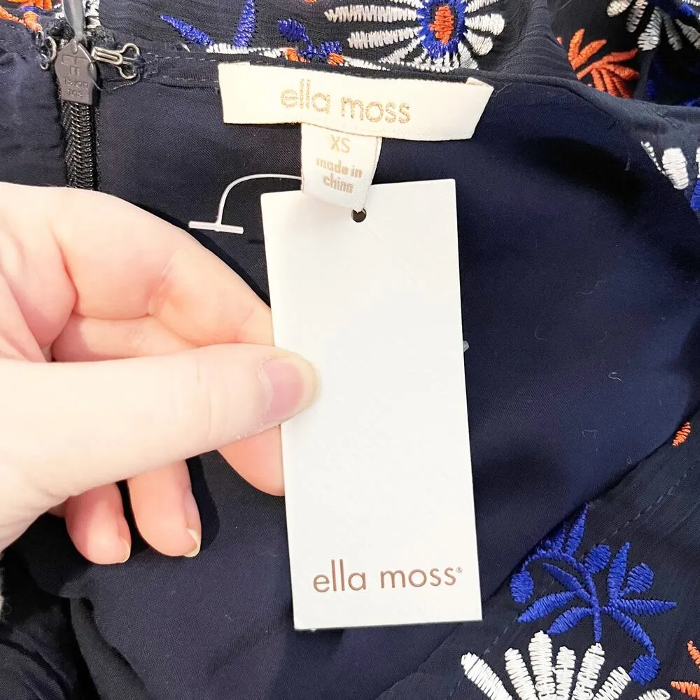 Ella Moss Every Embroidered Zoelie V Neck Chiffon Floral Mini Dress Blue XS - Image 4