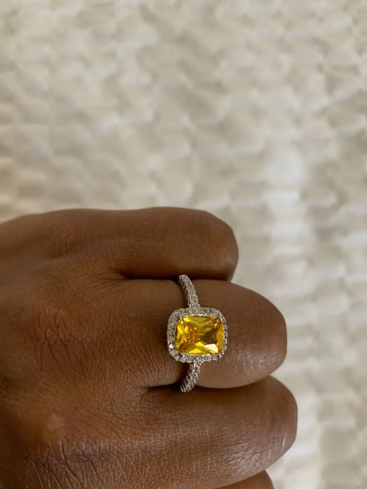Australian Crystal Square Stone Ring Dipped In White Gold... Yellow - Image 9