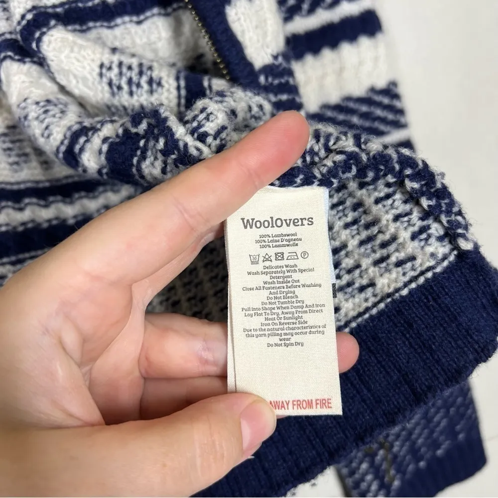 Woolovers Textured Stripe Zip Cardigan 100% Lambswool Size Small Blue - Image 11