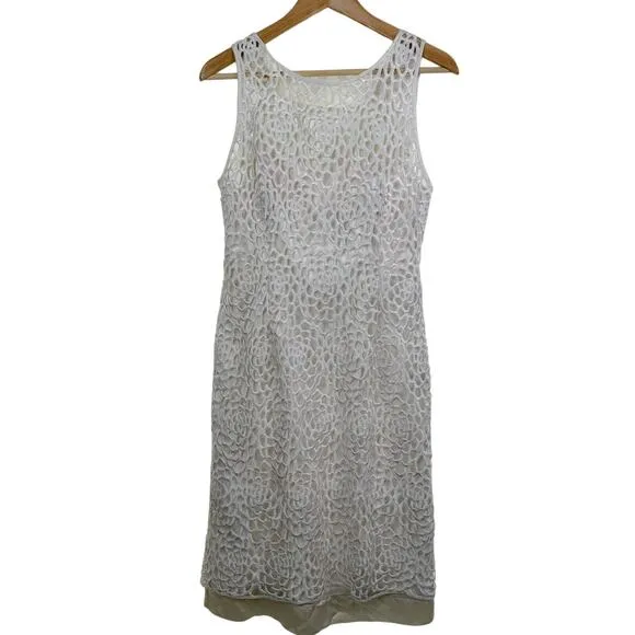 Adrianna Papell Evening White Peekaboo Lace‎ Illusion Bodice Sheath Dress Size 6 - Image 4