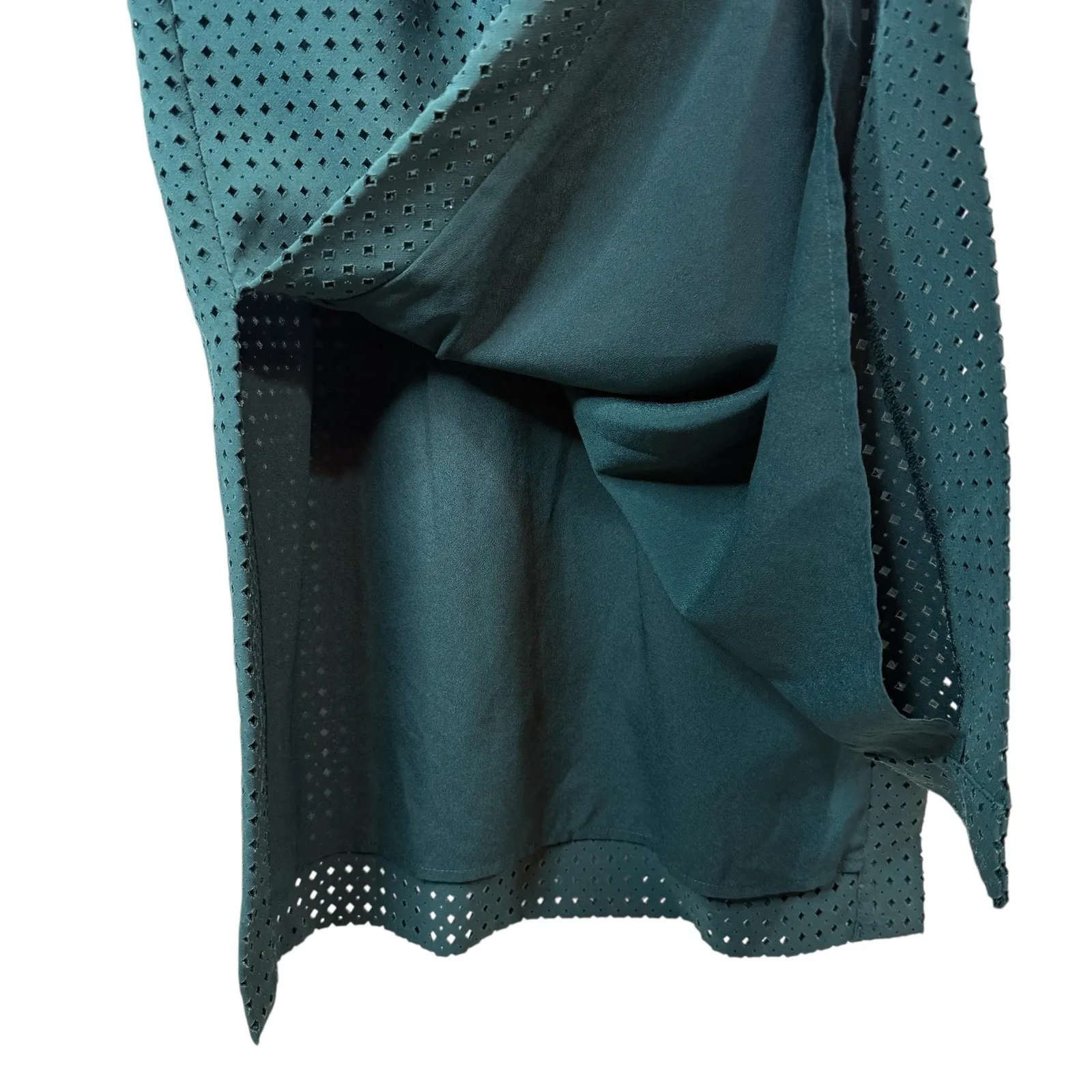 J Crew Perforated Laser Cut Midi‎ Dress Emerald Green XXS 00 Cinch Waist Pockets - Image 5