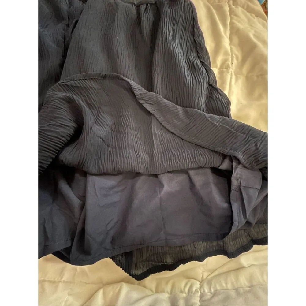NEW Navy Blue Crinkled Chiffon Elastic high waist Lined Shorts L Size L - Image 3