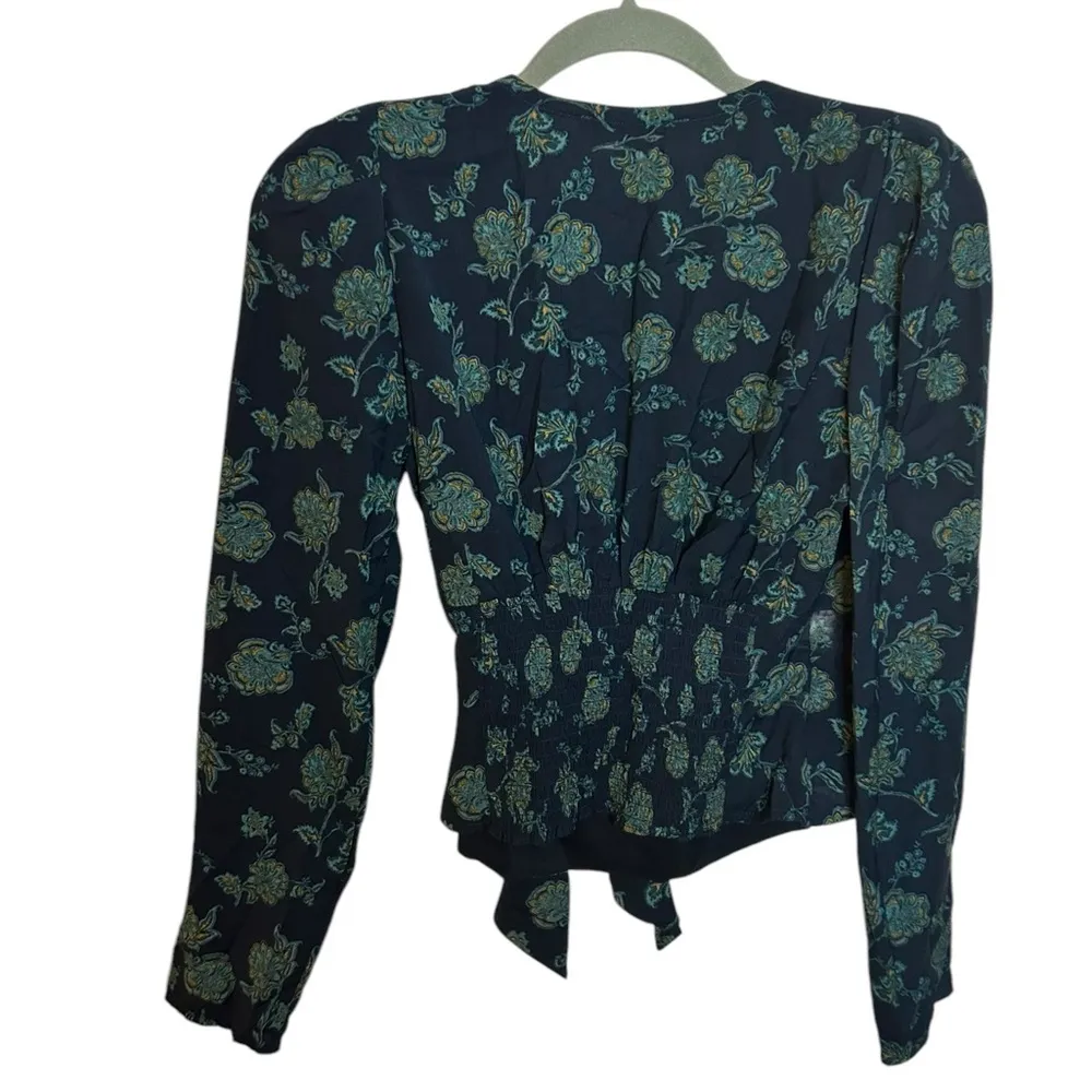 Abercrombie & Fitch Navy Floral Puff Sleeve Bohemian Wrap Top - Image 2