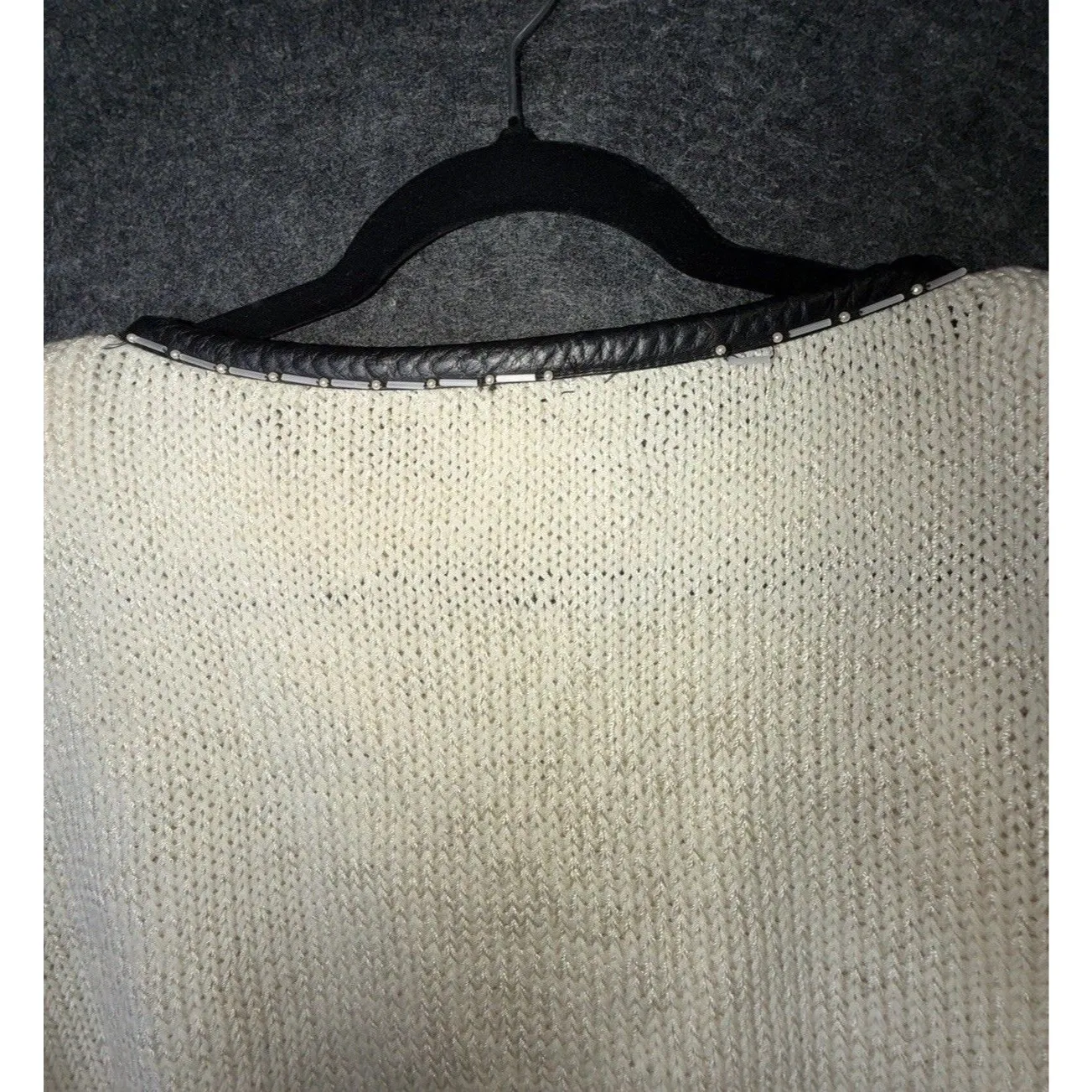 Vintage Nannell Hand Knit Star Sweater Cream M Leather Patch Beaded Trim 80s Size M - Image 4