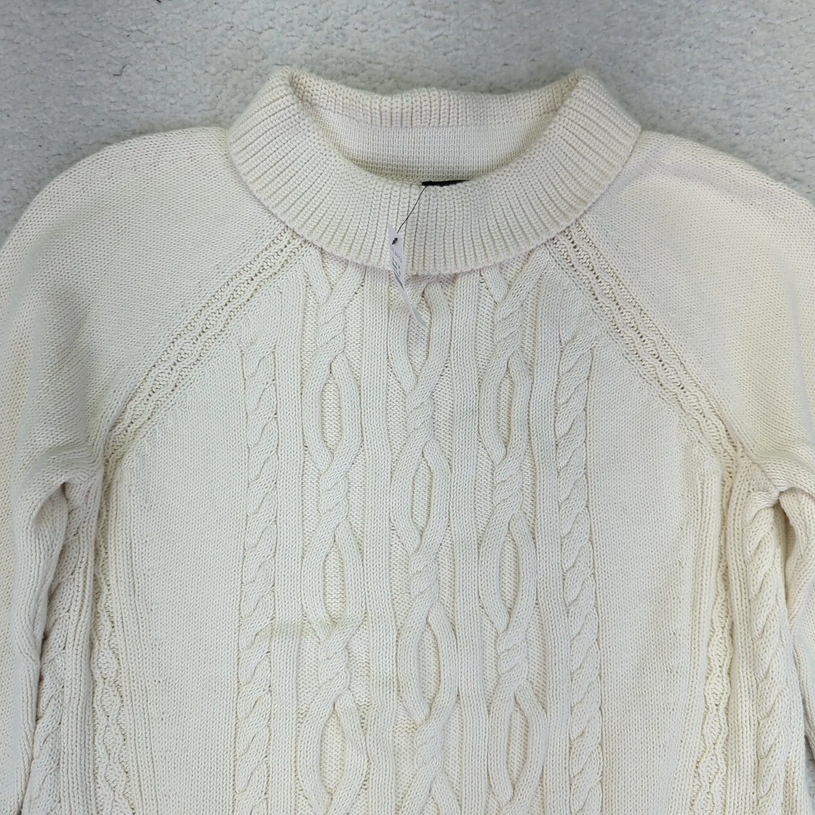 Talbots Womens Cable Knit Mock Neck Long Sleeve Pullover Sweater Cream M New Tag - Image 3