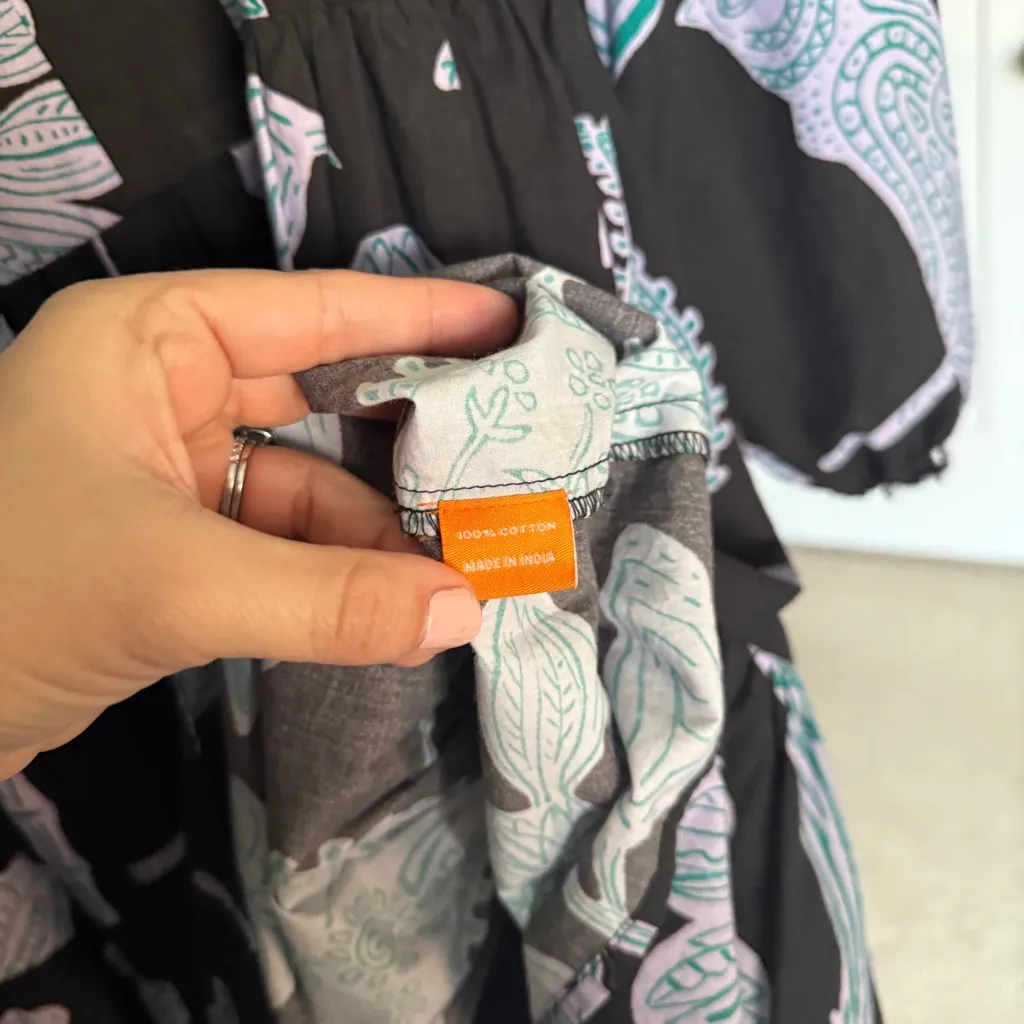 Oliphant Black Purple Floral Dress Long Sleeve V Neck Size L - Image 4