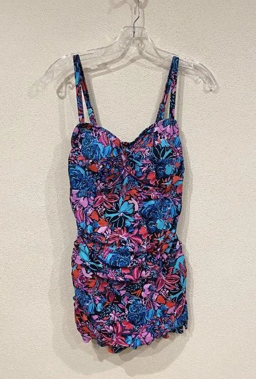 Swimsuits For All One Piece Swimsuit Womens 12 Multicolor Floral Ruched New NWT Blue - Image 2