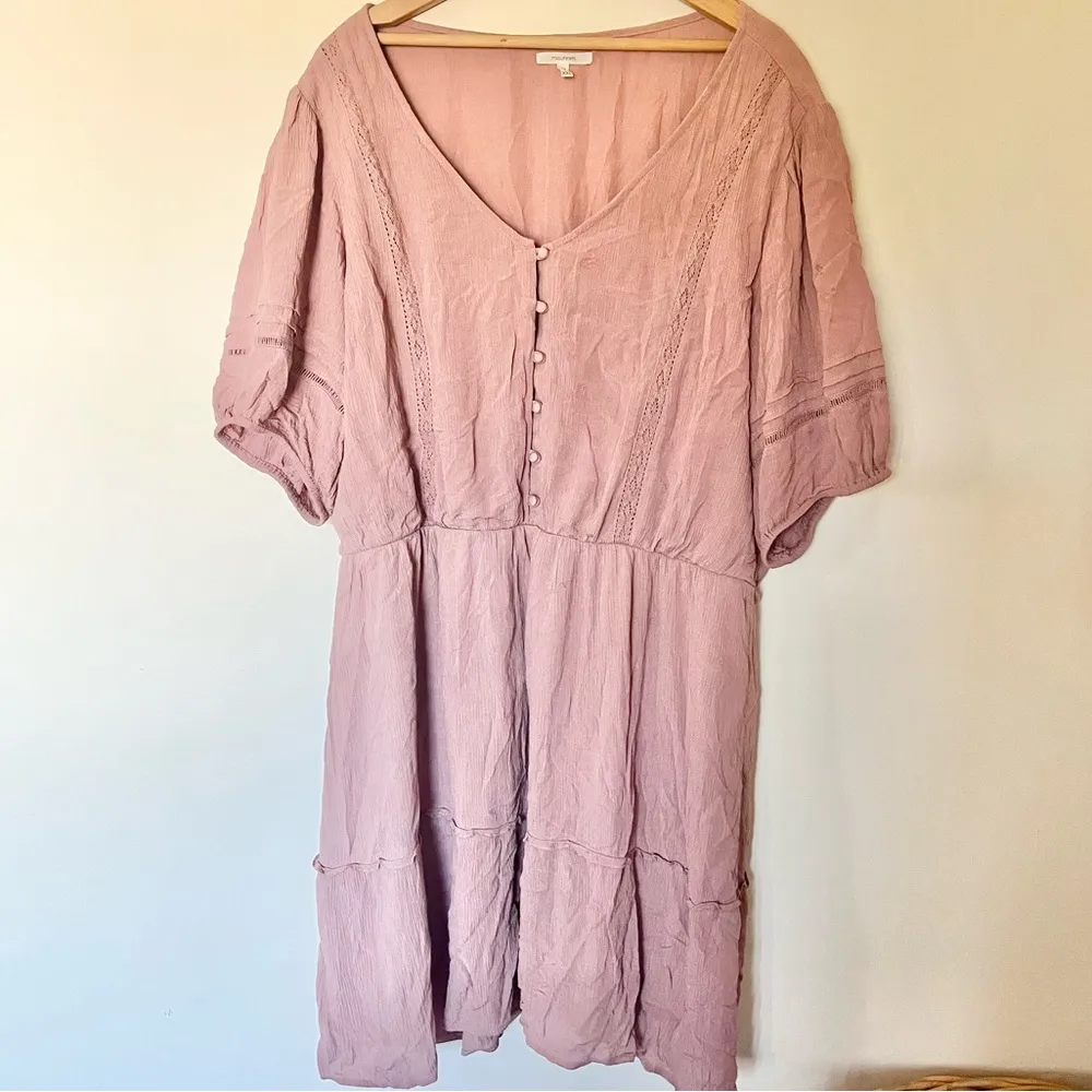 Maurice’s Light Pink Button Front Puff Sleeve Mini Dress Feminine Romantic XXL - Image 2