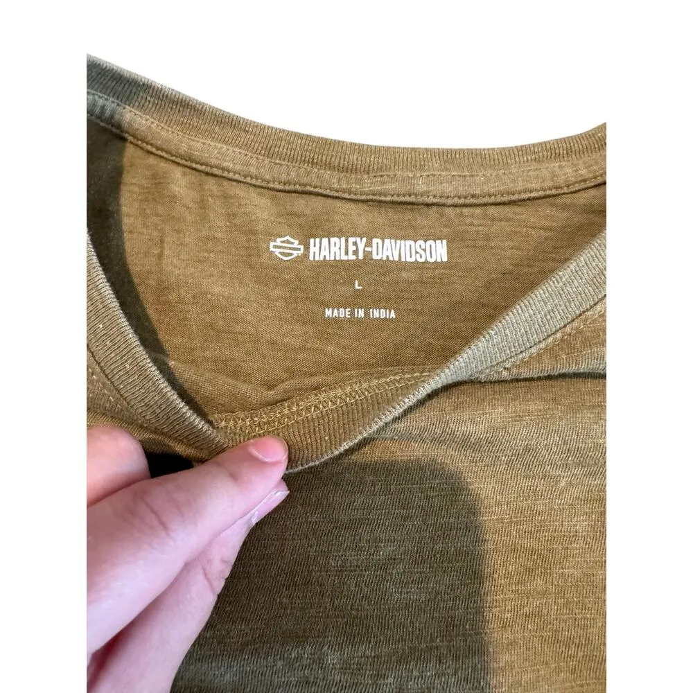 Harley Davidson Women’s Large T Shirt Olive Tour Of Duty Pocket Relaxed Fit Tee - Image 5