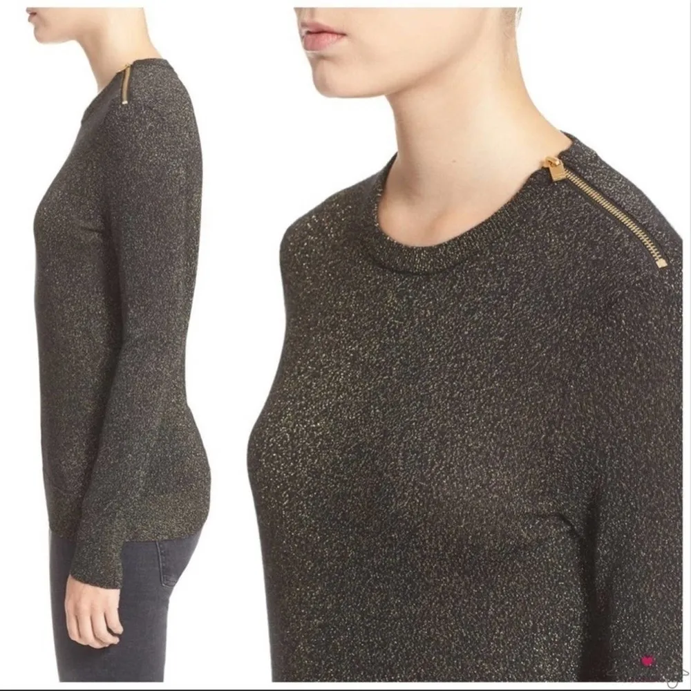 Equipment Femme Ondine Zip Shoulder Metallic Crewneck Cashmere Sweater Size XS - Image 9