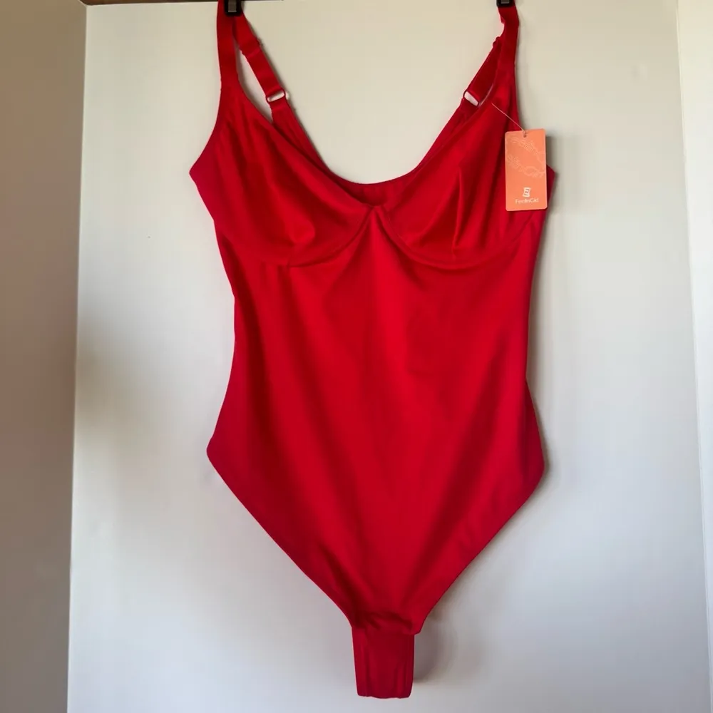 FeelinGirl Tummy Control Shapewear Bodysuits for Women Body Suits Deep V Red Size M - Image 5