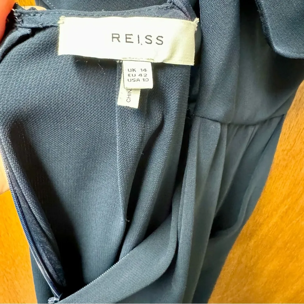 Reiss Amika Crepe Wide Leg Ruffle Sleeveless Cutout Jumpsuit Navy Blue 10 - Image 12