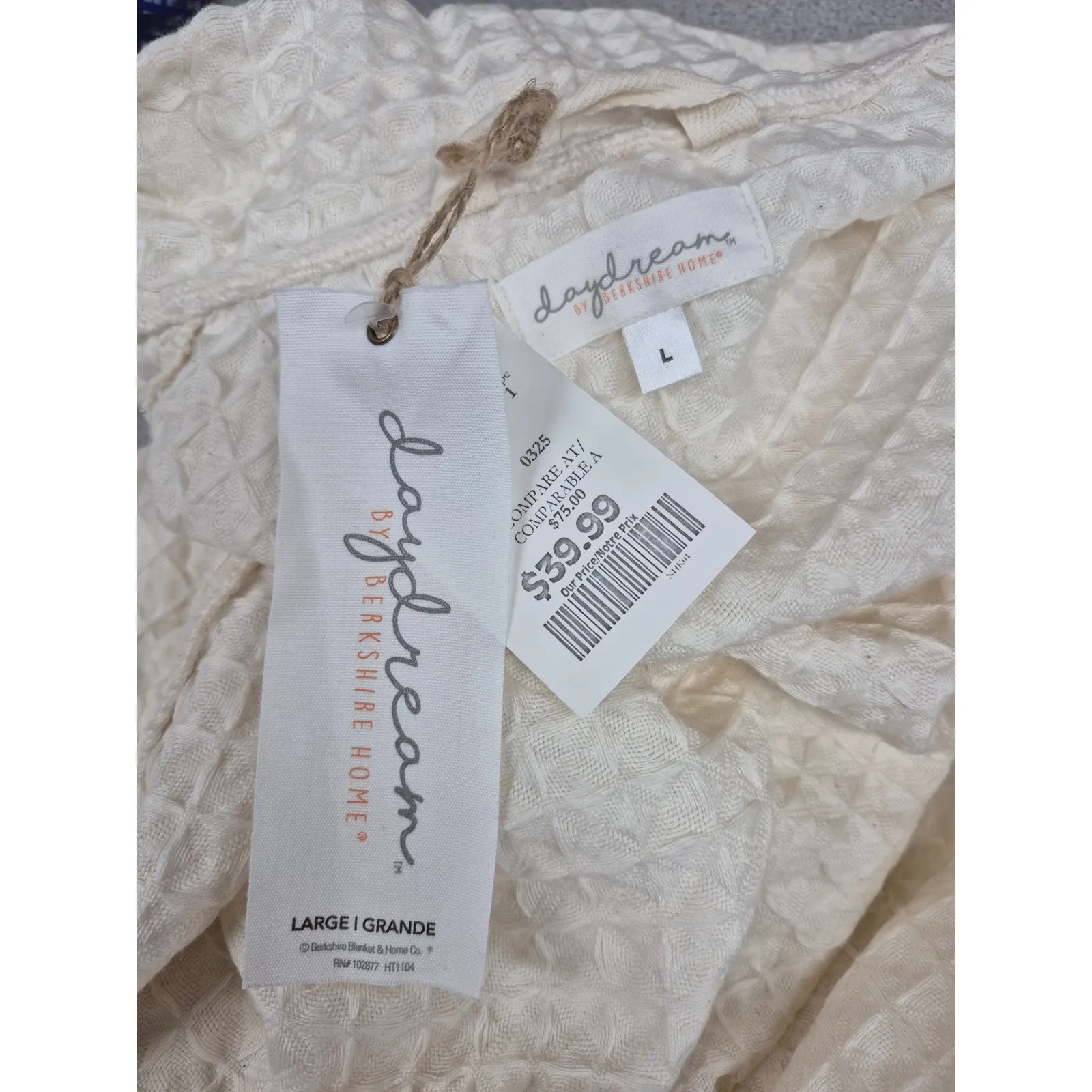 NWT Daydream by Berkshire Home Vanilla Waffle Textured Cotton/Poly Robe Sz L Size L - Image 5