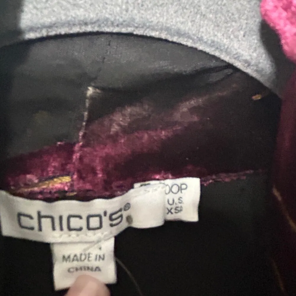 NEW Chico’s Travelers Collection Velvet Burnout Kimono Black Wine Size XS 0 - Image 7