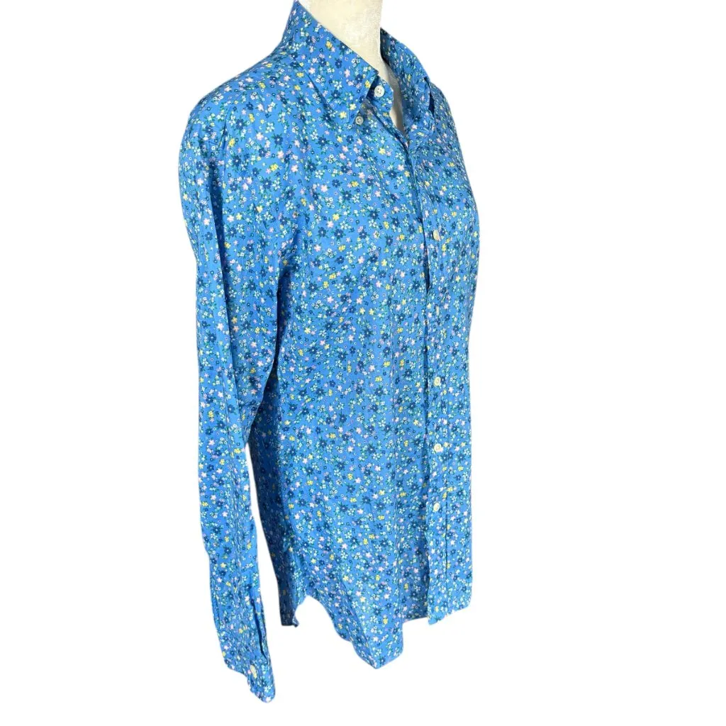 Ralph Lauren blue floral long sleeve collared button down shirt women's size M - Image 2