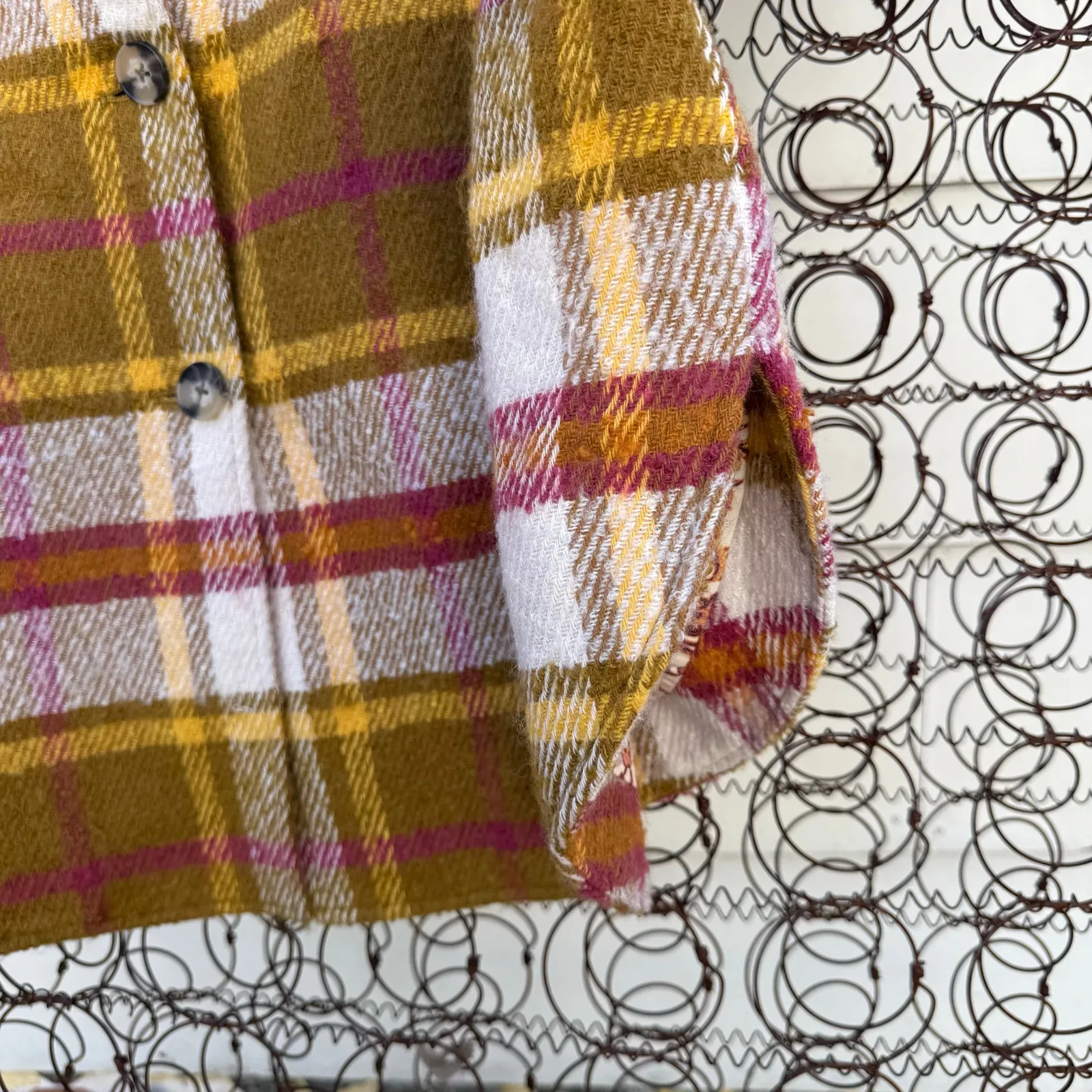 Sundance Doran Plaid Wool Button Down Longline Coat Blazer mustard red white XL - Image 5