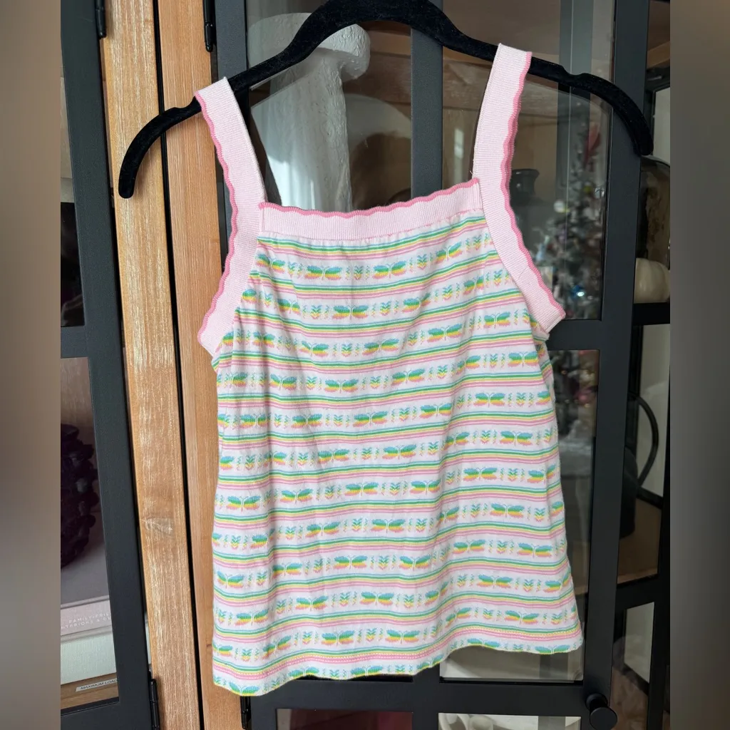 LoveShackFancy Maven tank top knit butterflies striped scalloped pastel - Image 5