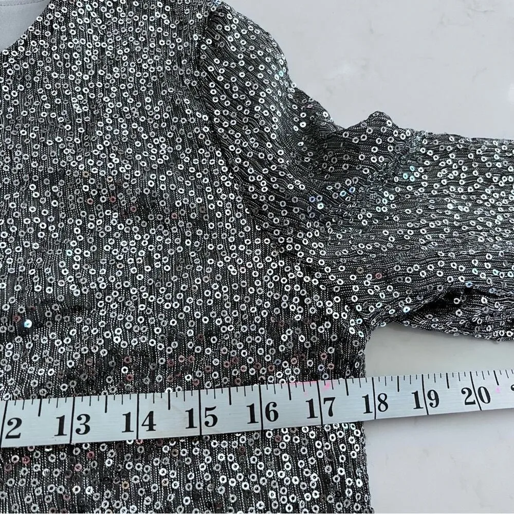 ZARA  long-sleeve semi sheer silver sparkly sequin crop top size Small - Image 8