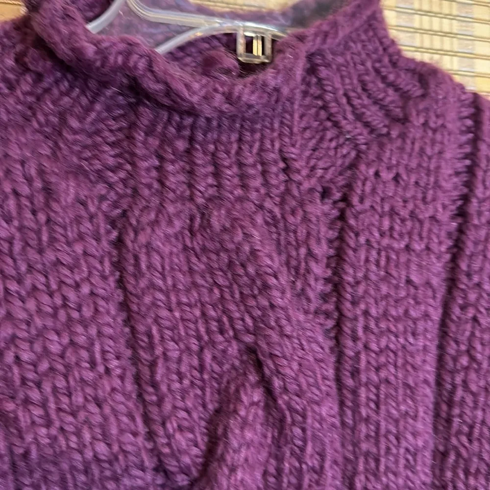 Vintage Purple Hand Knit Thick Heavy Mock Turtleneck Collar Cable Knit Sweater - Image 9
