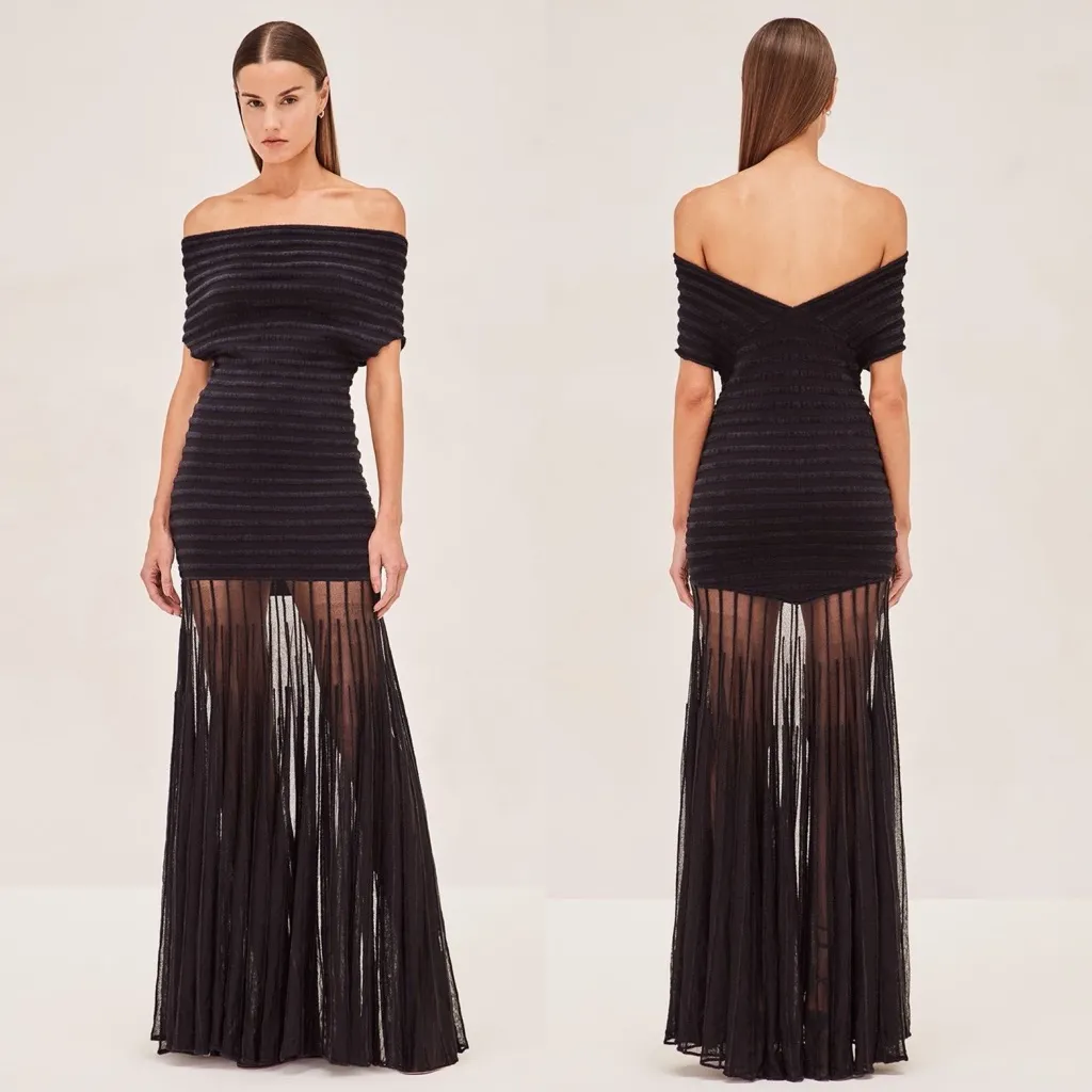 ALEXIS Marce Black Sheer Stripe Maxi Dress Off-Shoulder Size XL NWT - Image 13