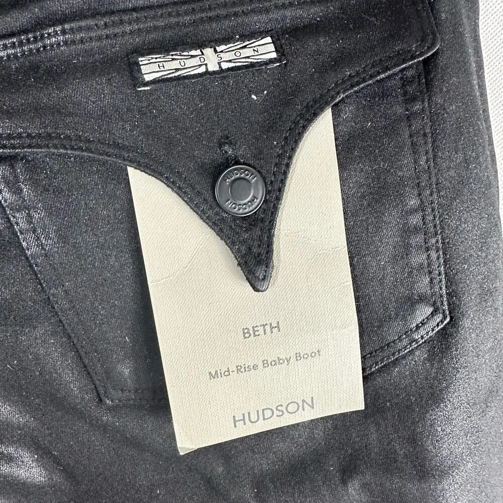 Hudson Beth Mid Rise Baby Boot Size 32 Black Coated Beauty Inseam 34” Long - Image 8