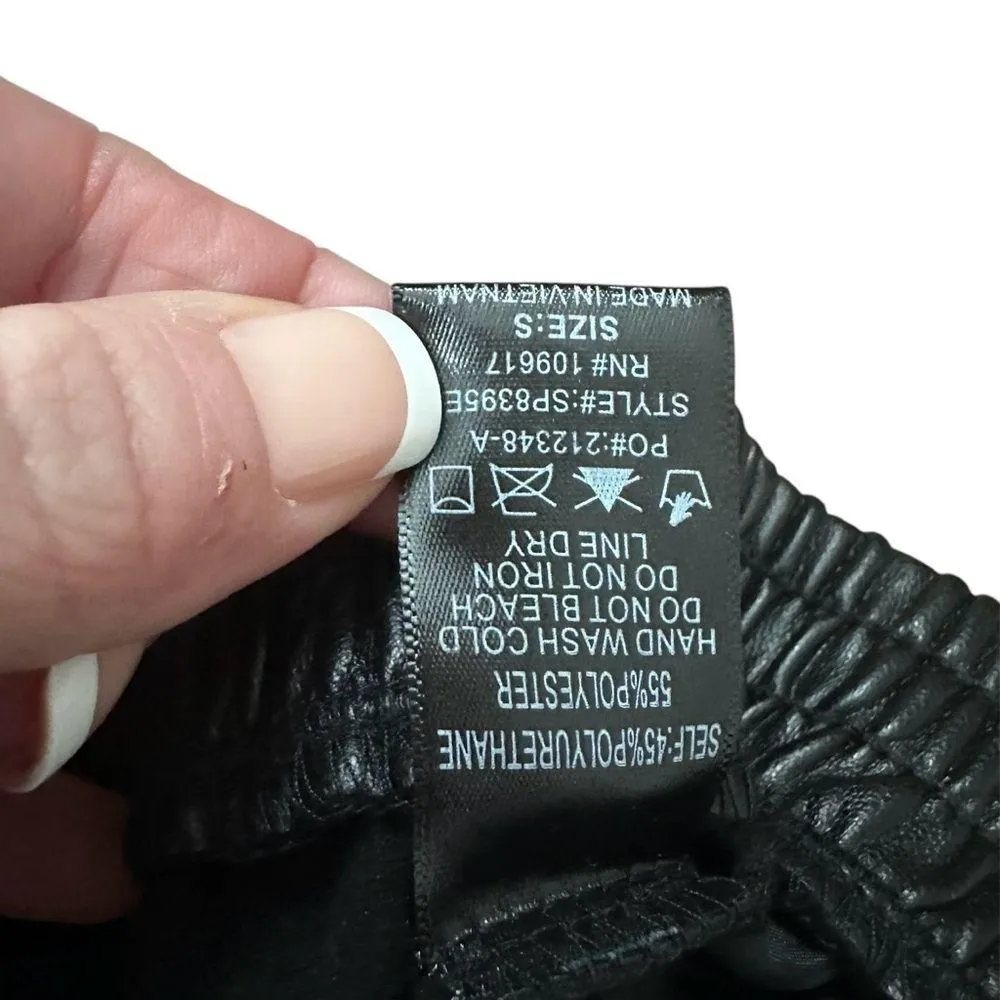 21 Saints Black Faux Leather Elastic Drawstring High Waist Joggers Size Small - Image 10