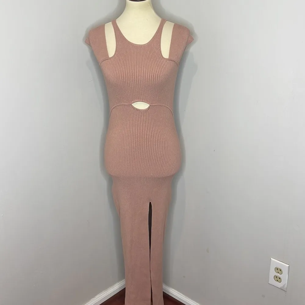 Self Portrait | Ribbed Knit‎ Cutout Midi Dress Rose | M Pink Size M - Image 2