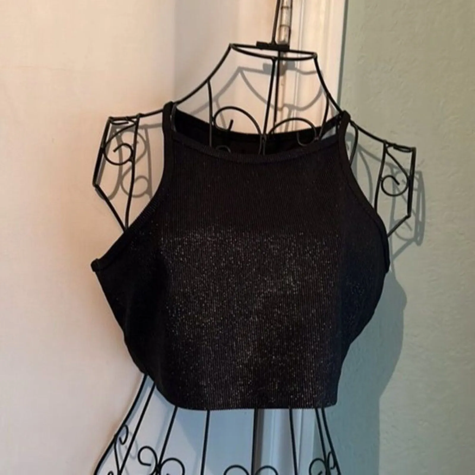 Beach Riot Glitter Anna Tank Sports Bra Black Glitter M - Image 5