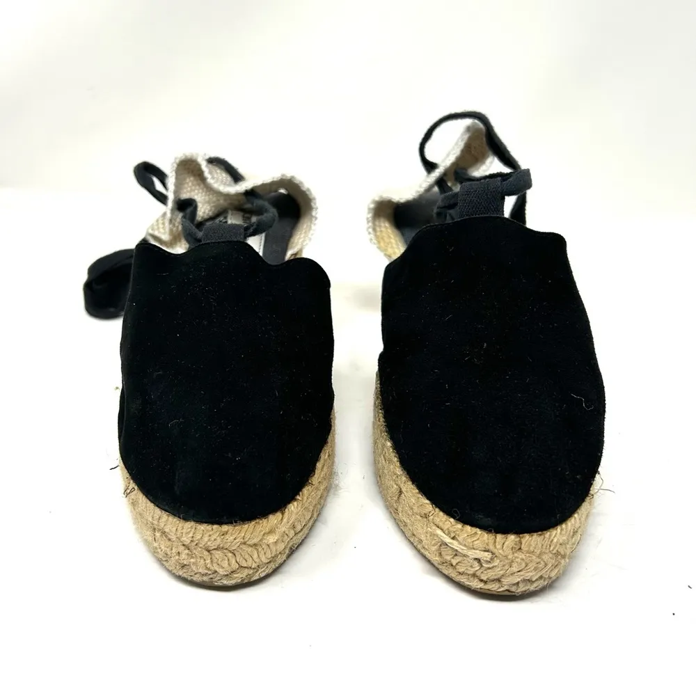 ANDRE ASSOUS black suede ankle wrap espadrilles, made in Spain, size 9 - Image 8