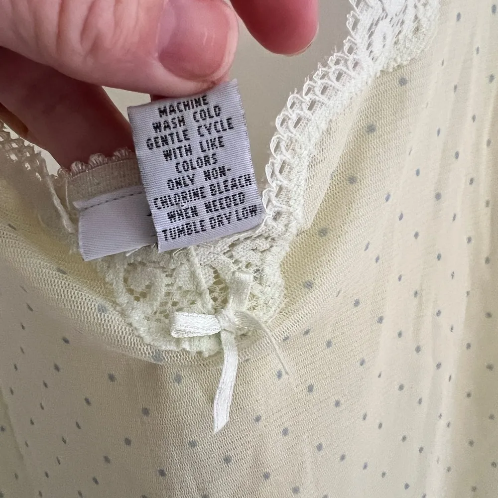 Y2K Nightgown Lingerie Mesh Sheer Lace Medium Pale Butter Yellow Blue Dots - Image 6