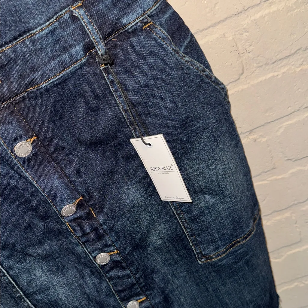 Judy Blue dress overalls Dark Blue Denim jeans stretch NEW raw hem - Image 3