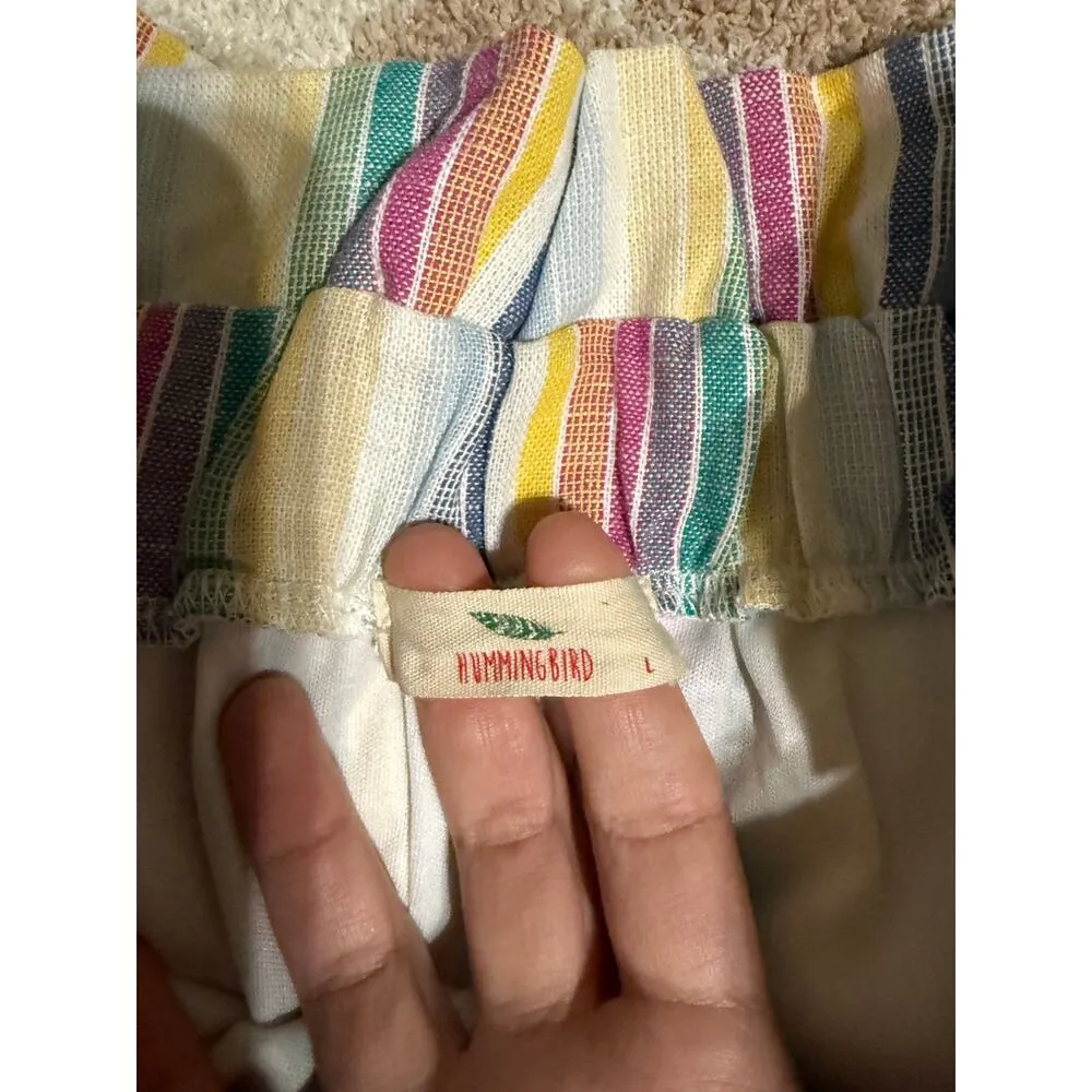 Hummingbird SZ Large Women Linen Blend Striped Rainbow Muted Neutral Shorts‎ - Image 2