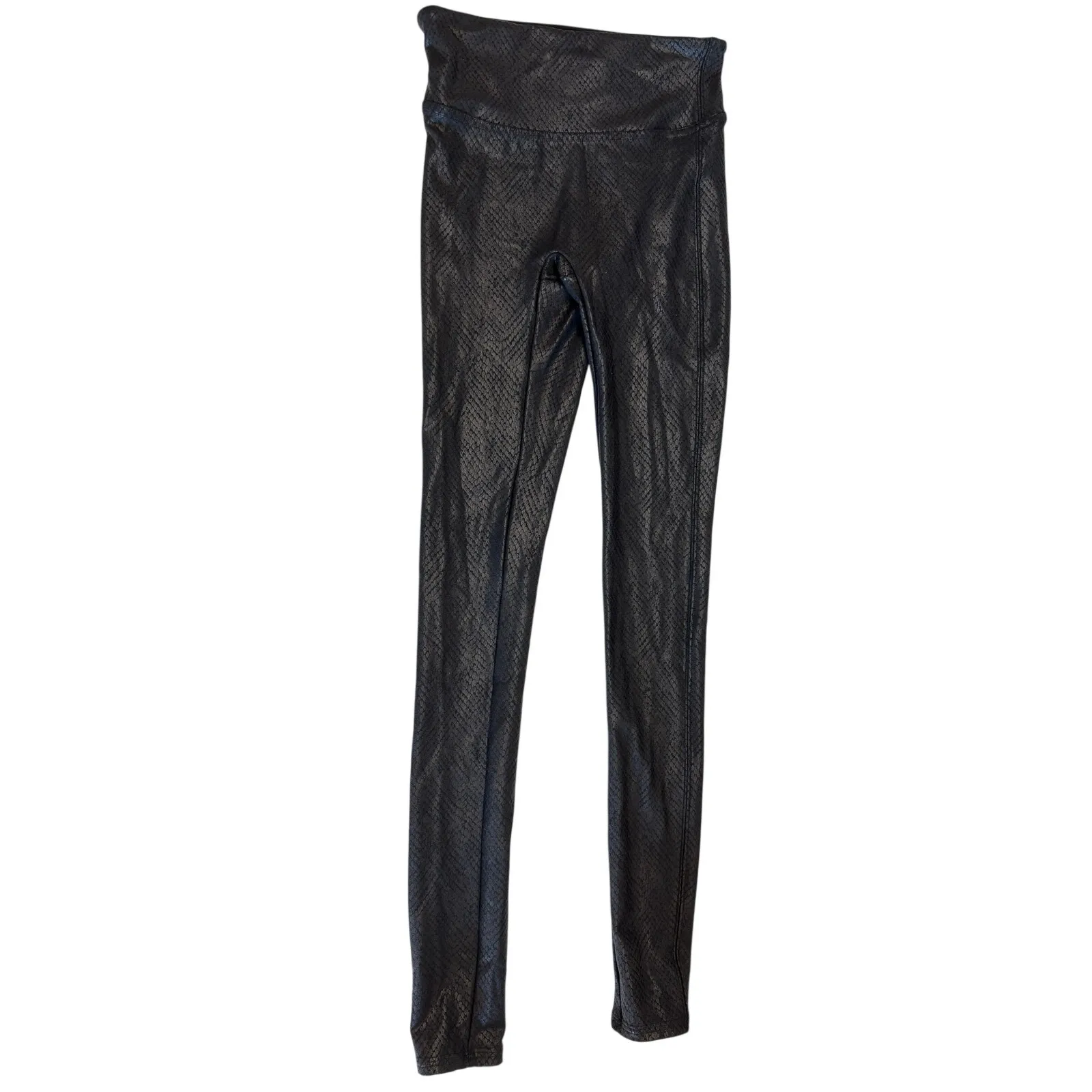 SPANX Black Faux Leather Leggings, Faux snakeskin finish, women’s size xs - Image 3