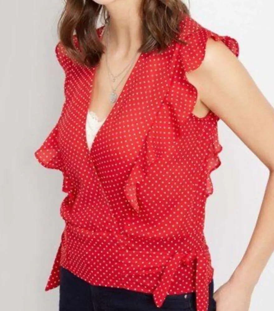 Maurices Red Polka Dot Ruffle Top - Image 2
