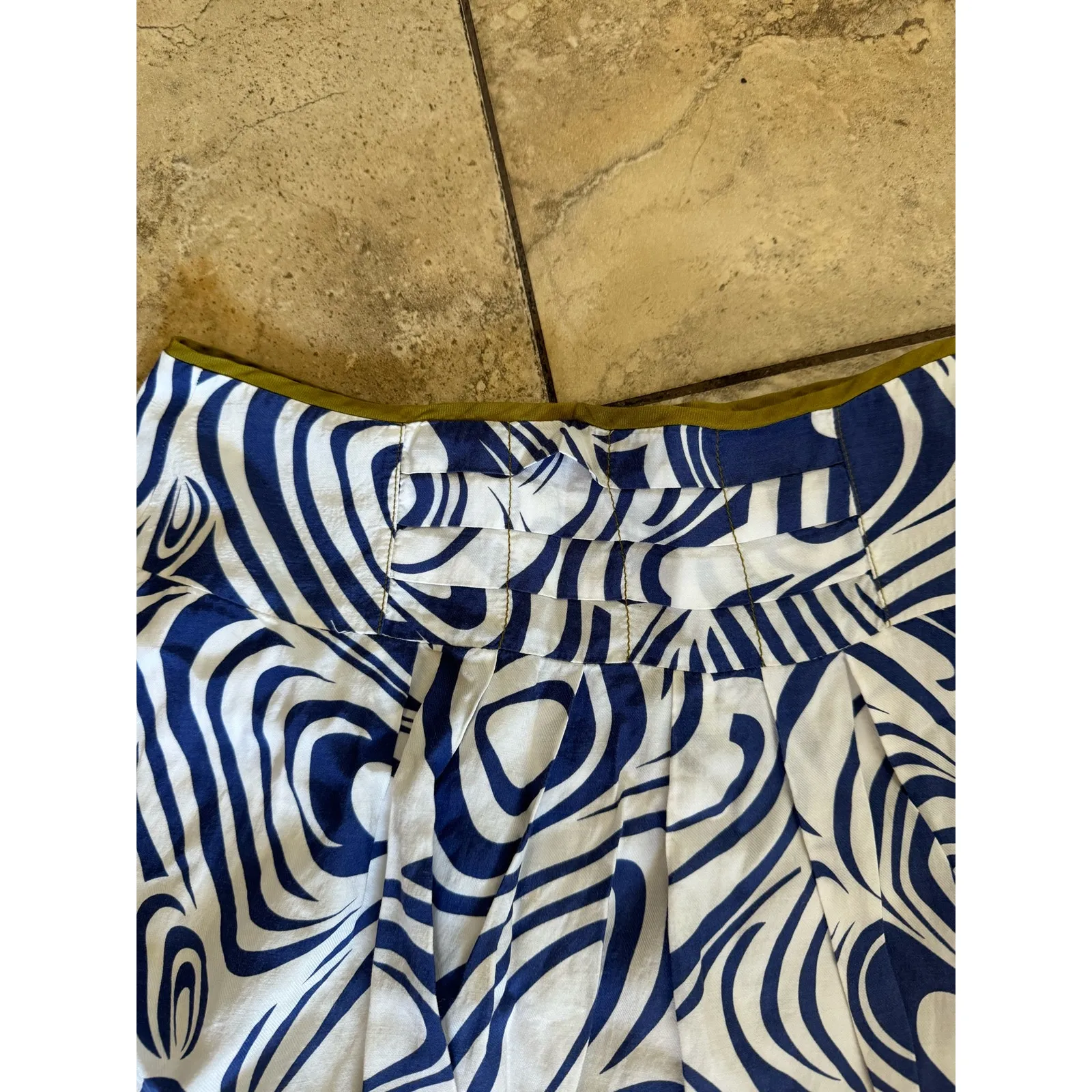 CAbi Womens Skirt Sz 0 Lombard Blue White Geo Swirl‎ Pockets A-Line - Image 9