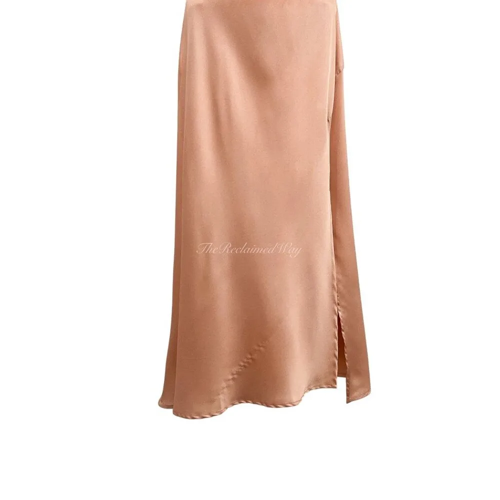 ASTR The Label Blush Pink Satin Silky Slip Dress Midi Side Slit Medium Cowl Neck - Image 10