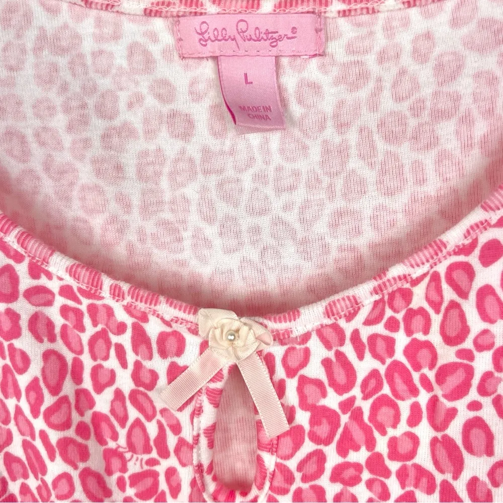 Lilly Pulitzer Pink Leopard Top L Ruffle Sleeves - Image 2