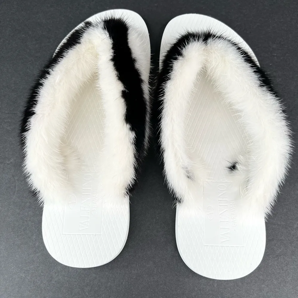 Valentino Garavani Mink Fur Rubber Flip Flop Women Sandals Size EU 35 - Image 6