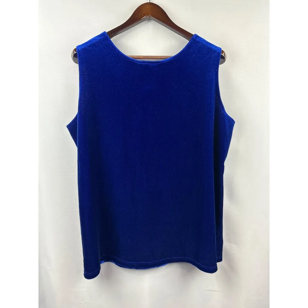 Women’s Vintage Bob Mackie 1X Sapphire Blue Velvet Sleeveless Blouse - Image 3