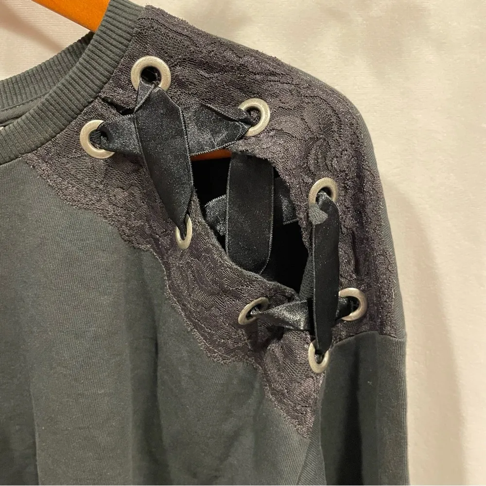 Black Asos lace up cut out sweatshirt goth punk large rivet edgy street look - Image 4