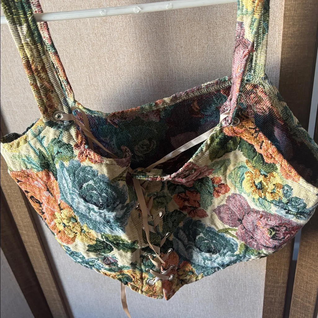 Cider Multicolor cropped Floral tapestry look Corset Top large - Image 2