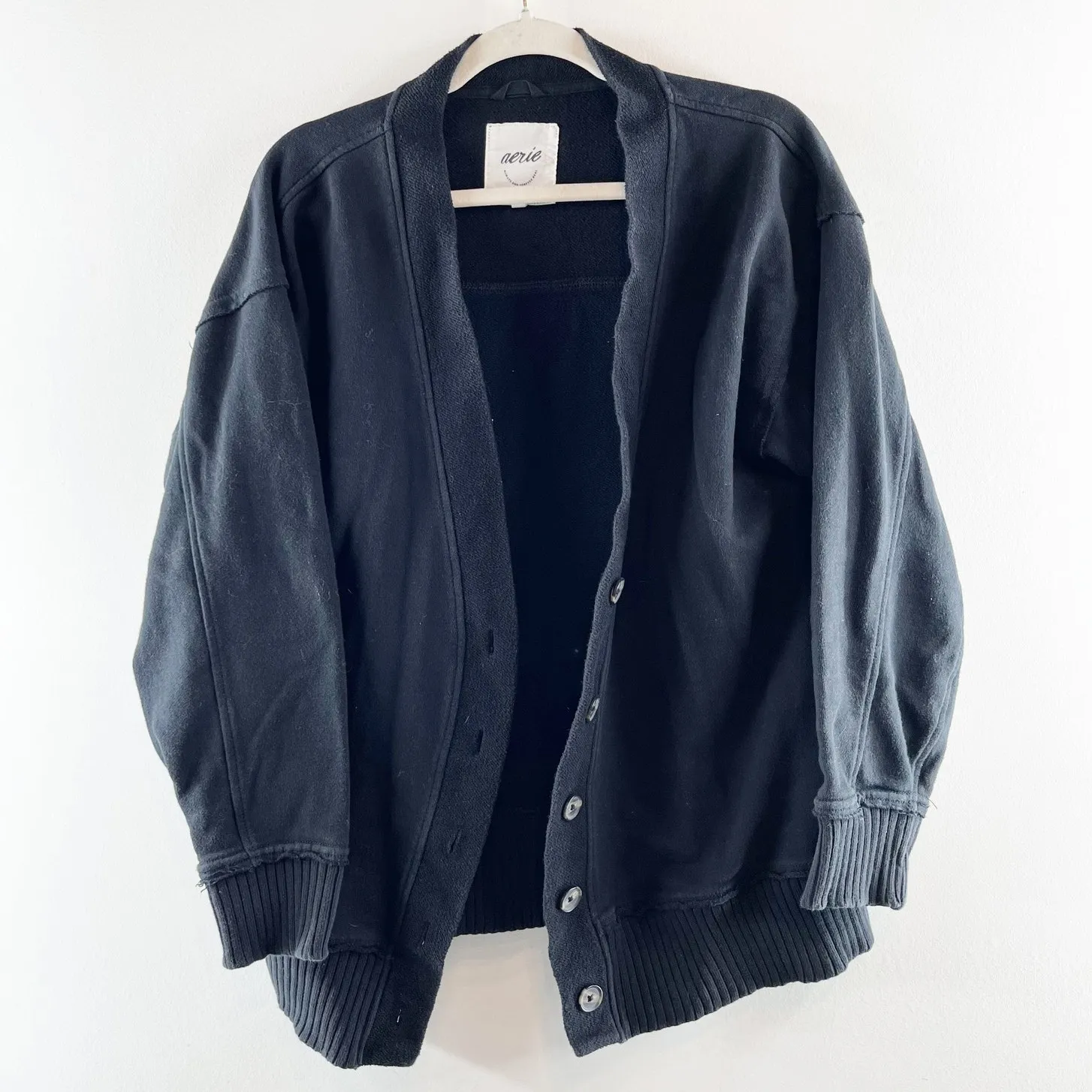 Aerie Cardigan Sweatshirt Sweater Black Medium - Image 2