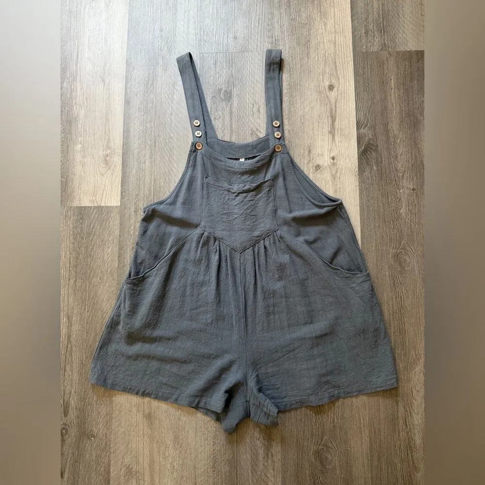 Romper Overalls Adjustable Boho Rayon Linen Blue Gray Medium Multiple - Image 5