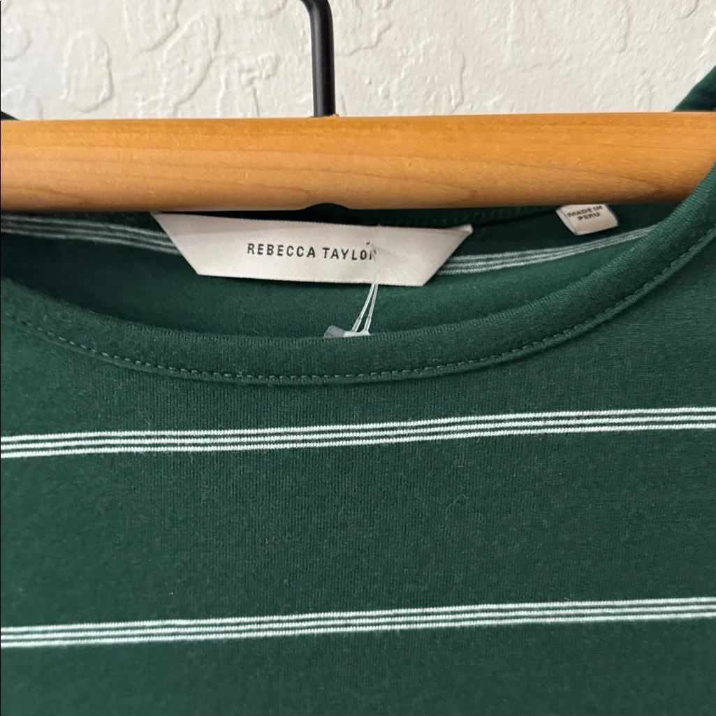 Rebecca Taylor Green A Line Puff Sleeve Stripe T Shirt Small - Image 4